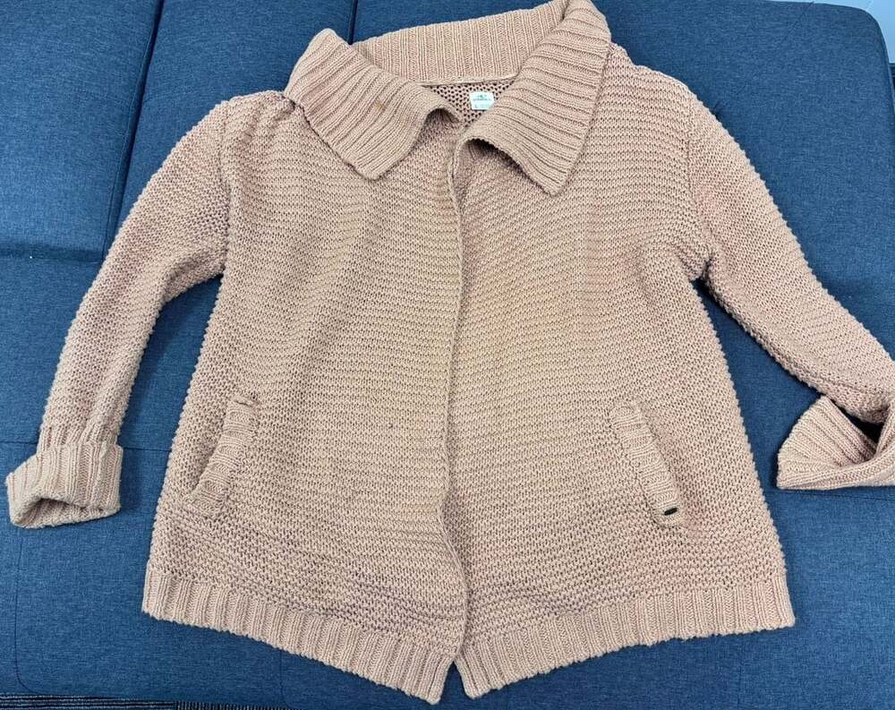 O'Neill Hooded Cardigan Size L Tan Brown Cotton Blend Knit Sweater